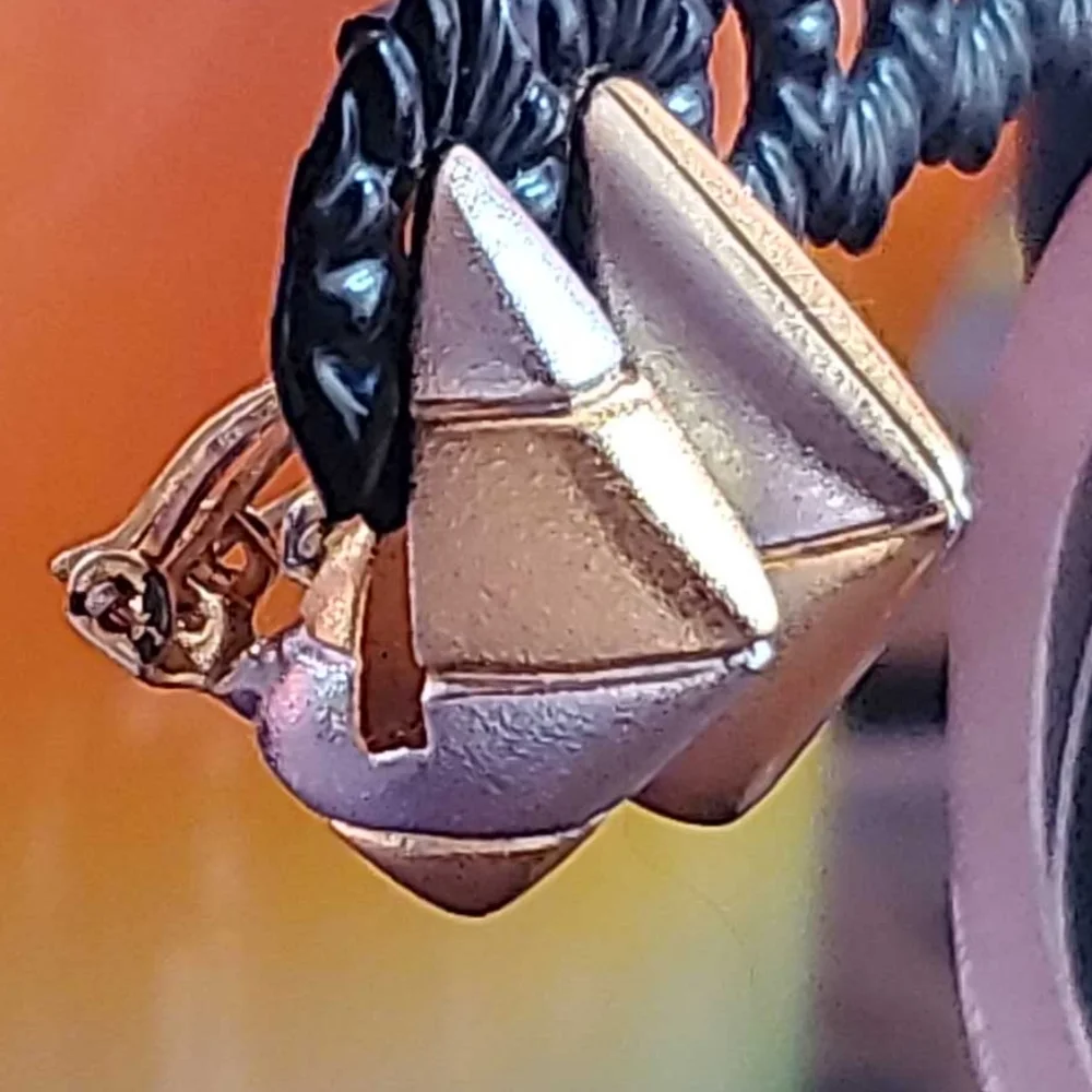 STEEL GRAY & BRASS GOLD Clip-On Earrings Two Tone Metallic_2